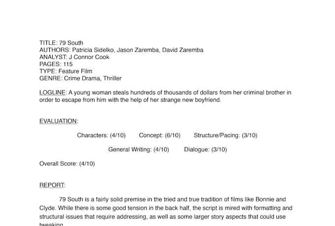 provide detailed script coverage for your screenplay